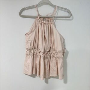 Lush Halter Smocked Peplum Top Women Size M Light Mauve Lace Trim | Coquette